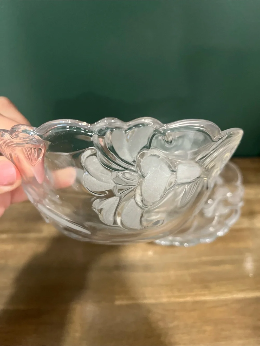 Clear Floral Glass Serving Bowls - Elegant Set of 2